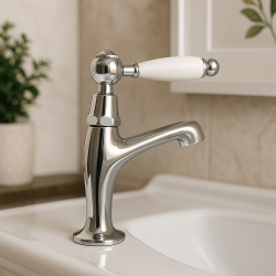 PB klassieke fonteinkraan met witte hendel koud water klein model chroom 1208854162